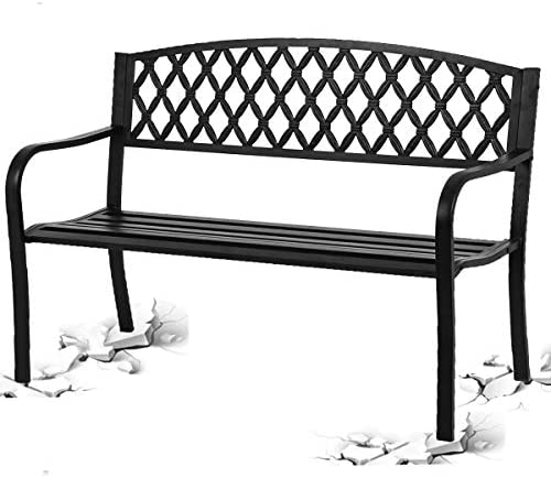50" Patio Garden Bench Outdoor Metal Bench Yard Furniture,400 lbs Cast Iron Cross Design Two Person...
