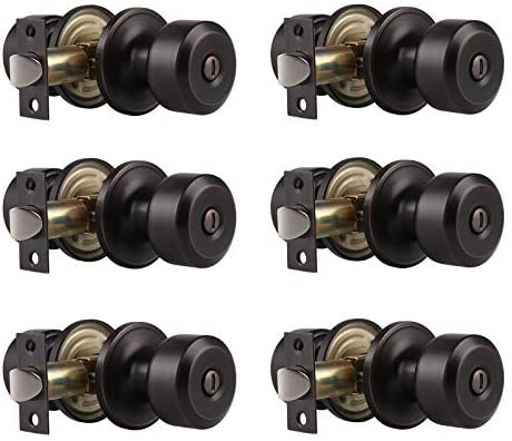 6 Pack- Probrico Keyless Door Locks Pack, Interior Privacy Door Knobs Oil Rubbed Bronze, Contemporary Hardware for Bath and...