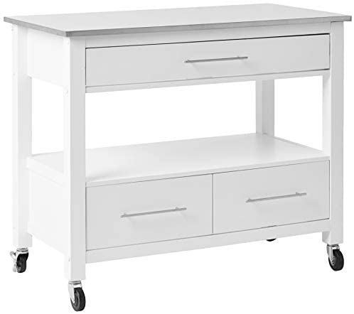 ACME Furniture Isl Ottawa Kitchen Island, Stainless Steel/White