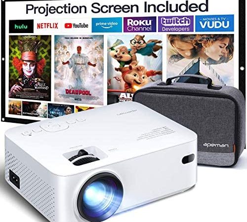 APEMAN Mini Projector, 1080P Supported, 200'' Max Display 60000 Hrs Lamp Life Portable Video Projector, Compatible with HDMI,...