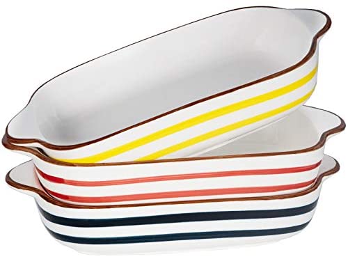 AQUIVER 20oz Ceramic Small Baking Dish - 7'' x 5'' Individual Bakeware Set - Color Painted Porcelain...