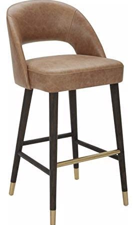 Amazon Brand – Rivet Whit Contemporary Leather Bar Stool with Gold Accents, 41"H, Light Brown
