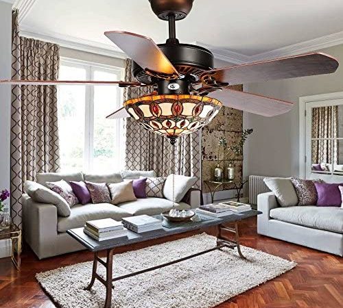 Andersonlight 52-Inch Ceiling Fan with Five Brazilian Cherry/Harvest Mahogany Blades and Tiffany...