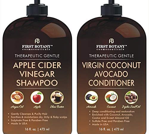 Apple Cider Vinegar Shampoo & Avocado Coconut Conditioner Set - Increase Shine & Reduces Itchy Scalp, Dandruff, Prevents Hair...