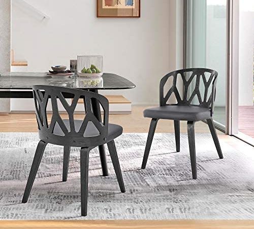 Armen Living Nia Gray Faux Leather and Black Wood Dining Chairs-Set of 2
