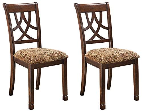 Ashley Furniture Signature Design - Leahlyn Dining Upholstered Side Chair - Pierced Splat Back - Set of 2 - Medium Brown
