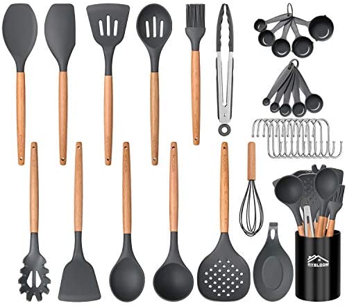 Aybloom 25 PCS Silicone Kitchen Cooking Utensil Set, Woodle Handle BPA Free Non Toxic Non-stick Heat Resistant Silicone...
