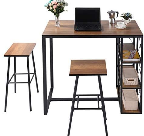 B BAIJIAWEI 3-Piece Bar Table Set - Industrial Counter Height Dining Set with 3 Storage Shelf - Compact Breakfast Bar Table...