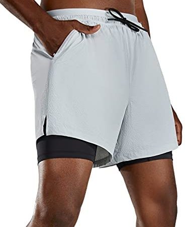 BALEAF Men's 2-in-1 5 Inches Running Workout Shorts with Zipper Pockets for Gym Basketball