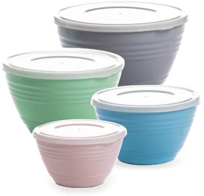 BINO Plastic Mixing Bowls with Lids Set - Plastic Mixing Bowl Set Prep Bowls for Kitchen