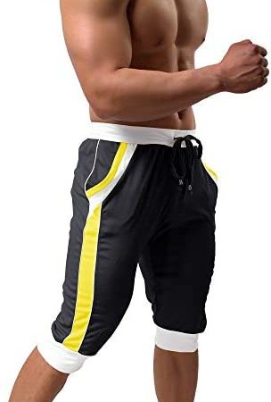 BIYLACLESEN Men's 3/4 Running Pants Gym Workout Breathable Mesh Capri Jogger Shorts