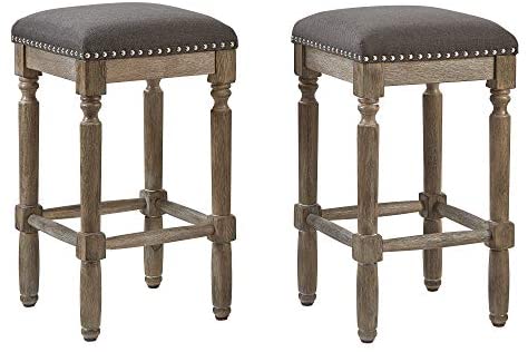 Ball& Cast Counter Height Barstool Upholstered Grey Fabric Counter Stool Weathered Oak Finish 2-Pack 26" H