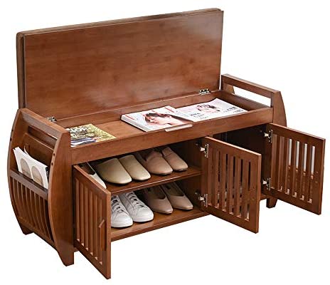 Bamboo Shoe Bench Rack with Removable Cushion, Hidden Storage Compartment, Side Drawer, Entryway...