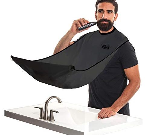 Beard Bib - Official BEARD KING Beard Catcher - Mens Grooming Cape For Shaping and Trimming - One Size Fits All - Static &...