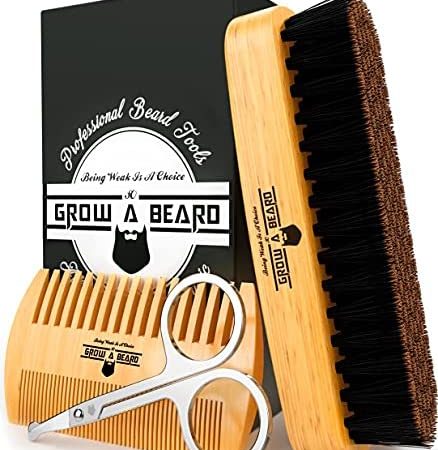 Beard Brush, Beard Comb, Beard Scissors, Beard Oil & Beard Balm Grooming Kit for Men