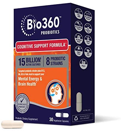 Bio360 Probiotics | Cognitive Support Formula | Brain Health & Mental Energy Probiotic for Women and Men | Vitamin-enriched |...
