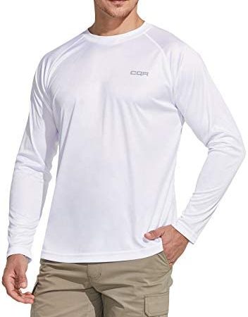 CQR Men's UPF 50+ Outdoor Long Sleeve Shirts, UV Sun Protection Loose-Fit Water T-Shirts, Running Workout Shirt
