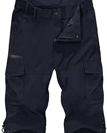 CRYSULLY Men's 3/4 Cargo Shorts Pants Outdoor Loose Fit Capri Shorts Below Knee