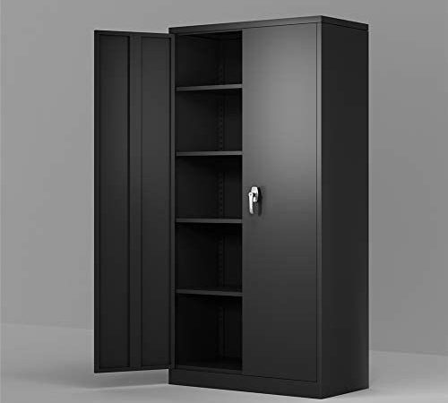 Cabinet for Storage,Black Steel Storage Cabinet with Doors and Shelves for Home Office,Lock...
