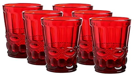 Colored Water Glasses Vintage-inspired Pattern 8 Ounce Wedding Glasses set of 6- Solid Glass...