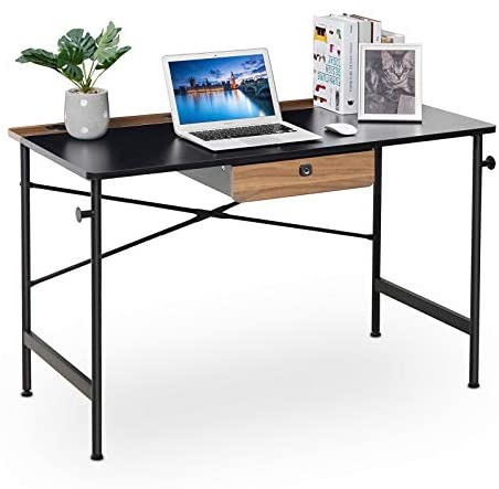 Computer Desk with Fingerprint Lock, 47 Inch Home Office Desks Writing Desk with Drawer (Black)
