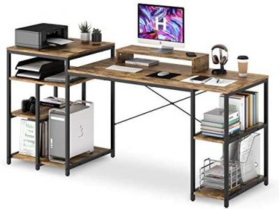 Computer Desk with Printer Shelf 47-Inch Computer Desk with Storage Shelves and 22-inch Bookcase...