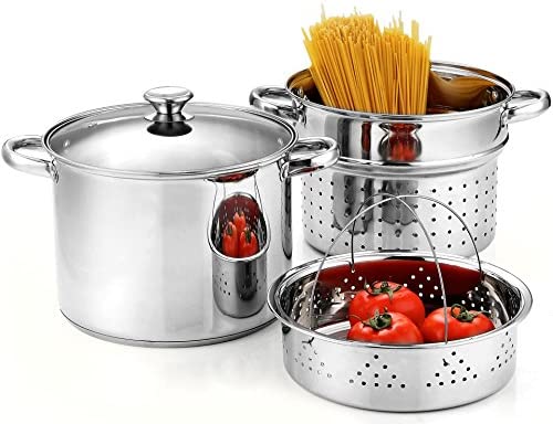 Cook N Home 4-Piece 8 Quart Multipots, Stainless Steel Pasta Cooker Steamer