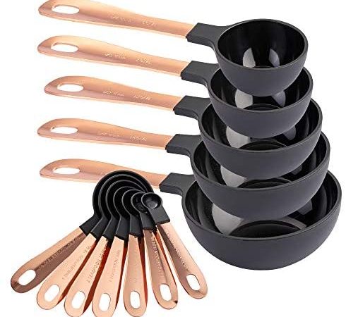 Cook with Color 12 PC Measuring Cups Set and Measuring Spoon Set/Copper Coated Stainless Steel Handles/Nesting Kitchen...