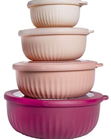 Cook with Color Mixing Bowls - 8 Piece Nesting Plastic Mixing Bowl Set with Lids (Pink Ombre)