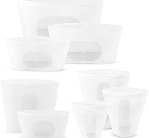 Cook with Color Reusable Silicone Food Storage Bag 8 Pack- Clear 1400/900/550/700/450/250/800/300ML
