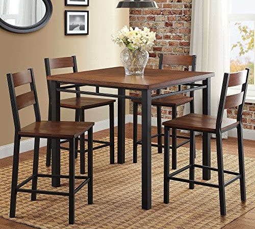 Counter Height Dining Set Table And 4 Chairs, Durable Metal Construction, Square Shape, Footrest, Ideal For Family Gathering...