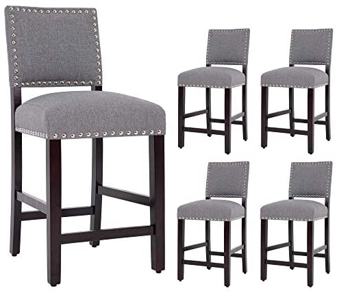 DAGONHIL 24 Inches Counter Height Bar Stools with Black Solid Wood Legs for Dining Room-Set of 4...