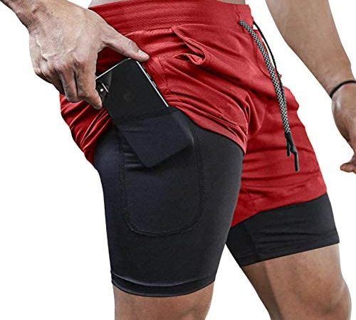 DUOFIER Men's 2 in 1 Running Shorts Gym Athletic Running Workout 7" Shorts Quick Dry with Zipper Pocket
