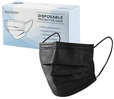 Decor and Home Disposable Face Masks, 50 Pack, Black, 3-Ply, Lightweight & Comfortable Mouth for Single Daily Use, Soft...