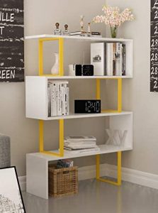 Decorotika Adriana 4-Shelf Geometric Modern Industrial Etagere Bookcase Bookshelf Shelving Unit (Yellow and White)