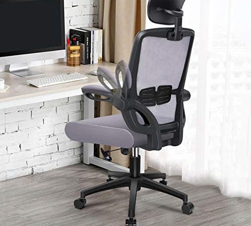 ENGBER Office Chair Ergonomic Desk Chairs Lumbar Support, Mesh Computer Chair with Flit-up Arms