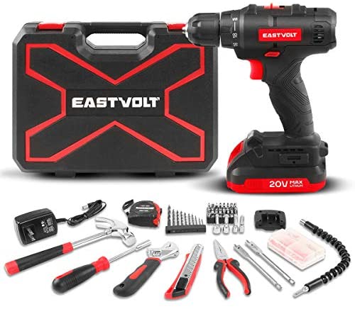 Eastvolt 20V Max Cordless Power Drill Driver Kit & Home Tool Kit, Max 310in.lbs. 18+1 PoisitionTorque Drill For Metal, Wood,...