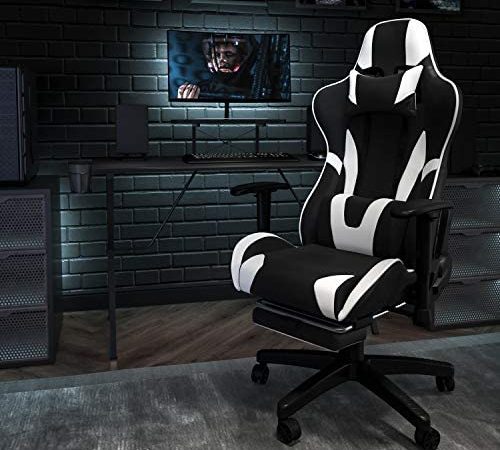 Flash Furniture Black Gaming Desk and Black Footrest Reclining Gaming Chair Set with Cup Holder,...