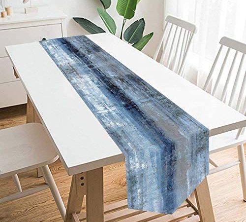 GALMAXS7 Modern Art Table Runner Farmhouse Style Burlap Table Runner Blue and Grey Abstract Art...