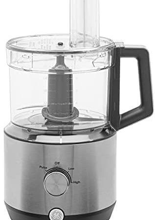 GE 12-Cup Food Processor, Powerful 3-Speed 550 Watt with Ergonomic Handle and Large Feed Tube, Stainless Steel Shredding &...