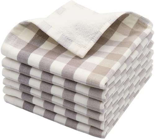 GQZLUCK 100% Cotton Dish Towels Terry Dish Cloths, Double-Sided Plaid Hand Towels Soft Dish Rags, Absorbent Kitchen Dish...