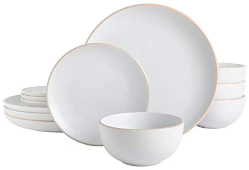 Gibson Home Rockaway Round Stoneware Dinnerware Set, Service for 4 (12pcs), White