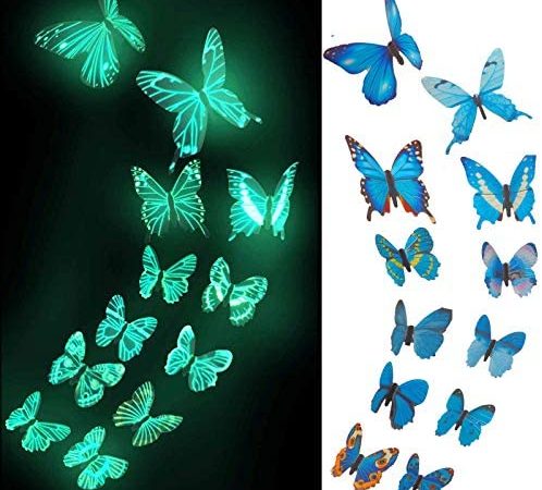 Glow in The Dark 3D Butterflies Decals,12PCS Plastic Flying Butterfly for Kids Baby Girl, Phosphorescent Wall Ceiling...