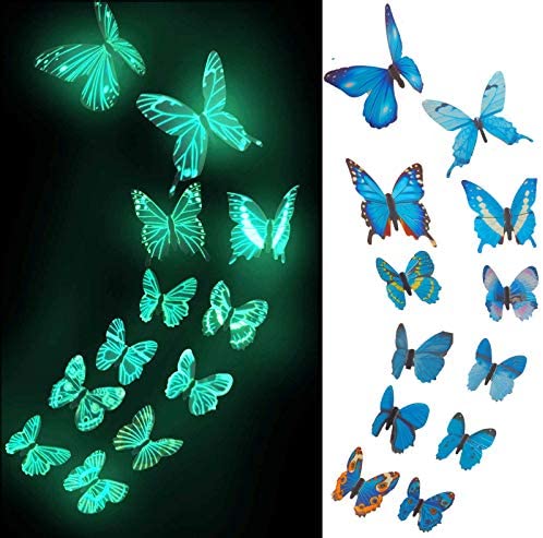 Glow in The Dark 3D Butterflies Decals,12PCS Plastic Flying Butterfly for Kids Baby Girl, Phosphorescent Wall Ceiling...