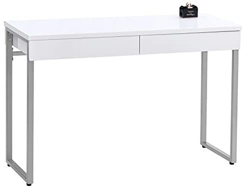 GreenForest Vanity Desk Glossy White Makeup Table 39inch with 2 Drawers Modern Computer Console...