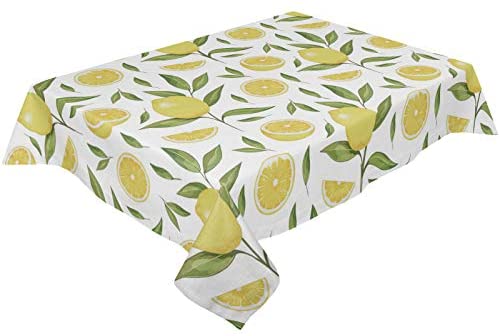 HELLOWINK Rectangle Table Cloths 54x79inch, Tropical Lemon Leaves Party Tablecloth Cotton Linens...