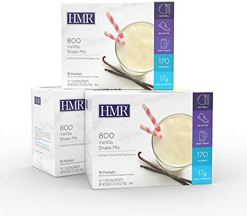 HMR 800 Vanilla Shake Meal Replacement Triple Pack, 16g Protein, 170 Cal, 3 Boxes of 18 Single-Serve...