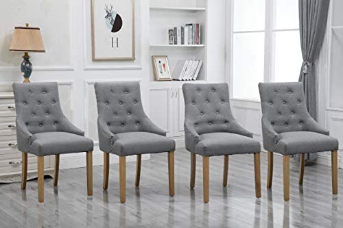 HomeSailing 4 Comfy Armchairs Dining Room Chairs with Arms Only Grey Fabric Upholstered Kitchen Chairs High Back Button...
