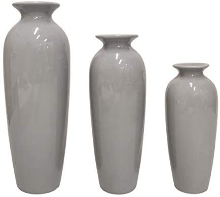 Hosley Set of 3 Grey Ceramic Vases. Ideal Gift for Wedding or Special Occasions for Use in Home...