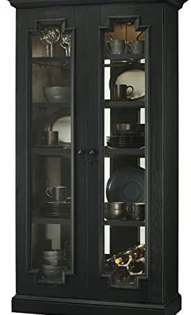 Howard Miller Arnold Display Cabinet 547-138 - Lightly Distressed Aged Black Glass Curio Shelf Case...